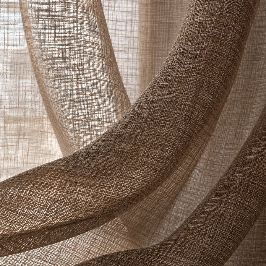 Cocoa brown crosshatch linen-look sheer