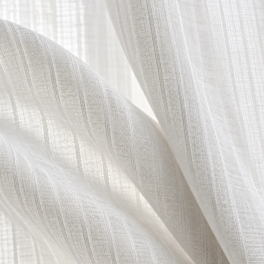 Chalk white micro-striped linen-look sheer