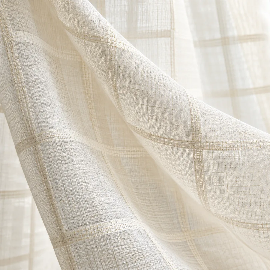 Pale ivory windowpane linen-look sheer