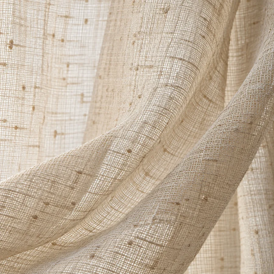 Warm oatmeal open-weave linen-look sheer