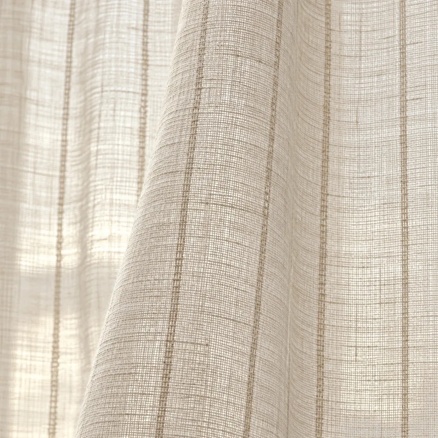 Oatmeal striped linen-look sheer texture