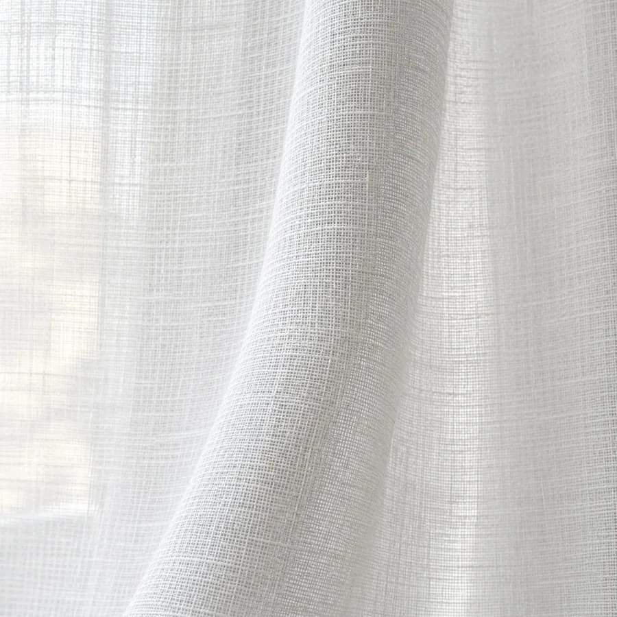 Soft white plain linen-look sheer texture