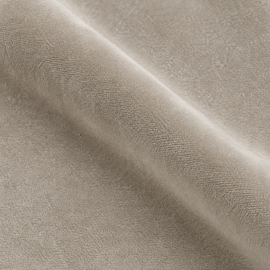 Close-up of light stone plain velvet pile